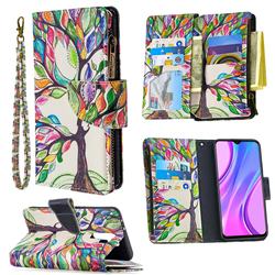 The Tree of Life Binfen Color BF03 Retro Zipper Leather Wallet Phone Case for Xiaomi Redmi 9