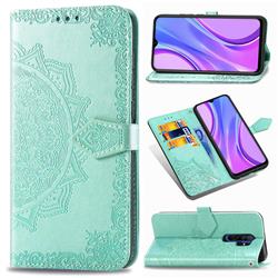 Embossing Imprint Mandala Flower Leather Wallet Case for Xiaomi Redmi 9 - Green