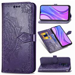 Embossing Imprint Mandala Flower Leather Wallet Case for Xiaomi Redmi 9 - Purple