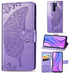 Embossing Mandala Flower Butterfly Leather Wallet Case for Xiaomi Redmi 9 - Light Purple