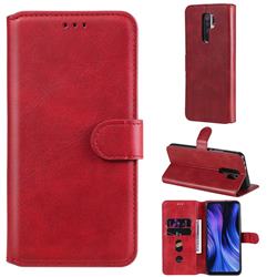 Retro Calf Matte Leather Wallet Phone Case for Xiaomi Redmi 9 - Red
