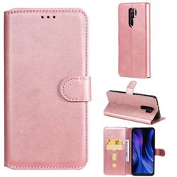 Retro Calf Matte Leather Wallet Phone Case for Xiaomi Redmi 9 - Pink
