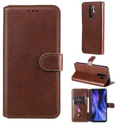 Retro Calf Matte Leather Wallet Phone Case for Xiaomi Redmi 9 - Brown