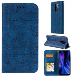 Intricate Embossing Four Leaf Clover Leather Wallet Case for Xiaomi Redmi 9 - Dark Blue