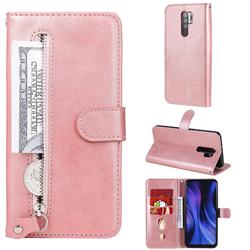 Retro Luxury Zipper Leather Phone Wallet Case for Xiaomi Redmi 9 - Pink