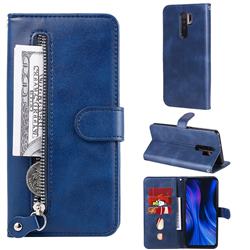 Retro Luxury Zipper Leather Phone Wallet Case for Xiaomi Redmi 9 - Blue