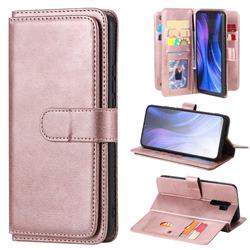 Multi-function Ten Card Slots and Photo Frame PU Leather Wallet Phone Case Cover for Xiaomi Redmi 9 - Rose Gold