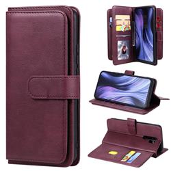 Multi-function Ten Card Slots and Photo Frame PU Leather Wallet Phone Case Cover for Xiaomi Redmi 9 - Claret