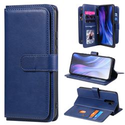 Multi-function Ten Card Slots and Photo Frame PU Leather Wallet Phone Case Cover for Xiaomi Redmi 9 - Dark Blue
