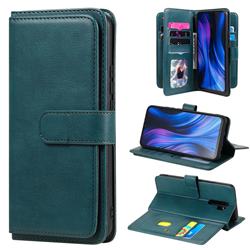Multi-function Ten Card Slots and Photo Frame PU Leather Wallet Phone Case Cover for Xiaomi Redmi 9 - Dark Green