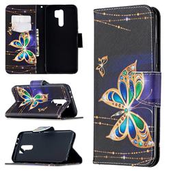 Golden Shining Butterfly Leather Wallet Case for Xiaomi Redmi 9
