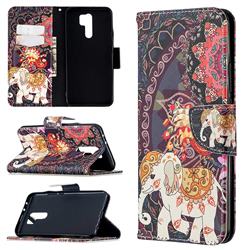 Totem Flower Elephant Leather Wallet Case for Xiaomi Redmi 9