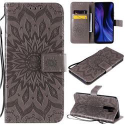 Embossing Sunflower Leather Wallet Case for Xiaomi Redmi 9 - Gray
