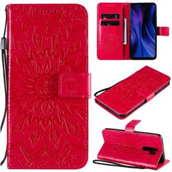 Embossing Sunflower Leather Wallet Case for Xiaomi Redmi 9 - Red