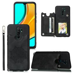 Luxury Mandala Multi-function Magnetic Card Slots Stand Leather Back Cover for Xiaomi Redmi 9 - Black