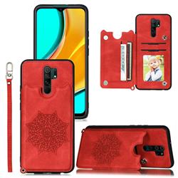 Luxury Mandala Multi-function Magnetic Card Slots Stand Leather Back Cover for Xiaomi Redmi 9 - Red