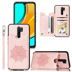 Luxury Mandala Multi-function Magnetic Card Slots Stand Leather Back Cover for Xiaomi Redmi 9 - Rose Gold