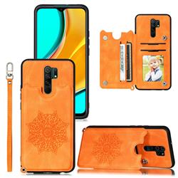 Luxury Mandala Multi-function Magnetic Card Slots Stand Leather Back Cover for Xiaomi Redmi 9 - Yellow