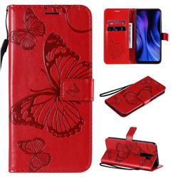 Embossing 3D Butterfly Leather Wallet Case for Xiaomi Redmi 9 - Red