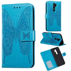 Intricate Embossing Vivid Butterfly Leather Wallet Case for Xiaomi Redmi 9 - Blue