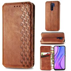Ultra Slim Fashion Business Card Magnetic Automatic Suction Leather Flip Cover for Xiaomi Redmi 9 - Brown