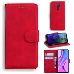 Retro Classic Skin Feel Leather Wallet Phone Case for Xiaomi Redmi 9 - Red