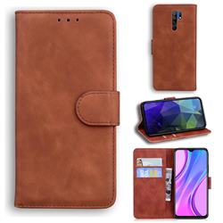 Retro Classic Skin Feel Leather Wallet Phone Case for Xiaomi Redmi 9 - Brown
