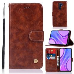 Luxury Retro Leather Wallet Case for Xiaomi Redmi 9 - Brown