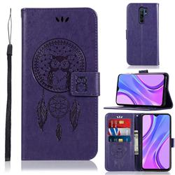 Intricate Embossing Owl Campanula Leather Wallet Case for Xiaomi Redmi 9 - Purple