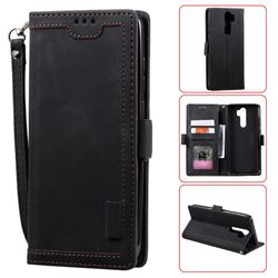 Luxury Retro Stitching Leather Wallet Phone Case for Xiaomi Redmi 9 - Black