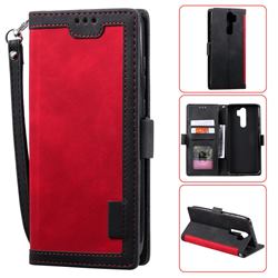Luxury Retro Stitching Leather Wallet Phone Case for Xiaomi Redmi 9 - Deep Red