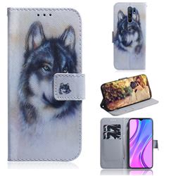 Snow Wolf PU Leather Wallet Case for Xiaomi Redmi 9