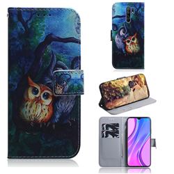 Oil Painting Owl PU Leather Wallet Case for Xiaomi Redmi 9