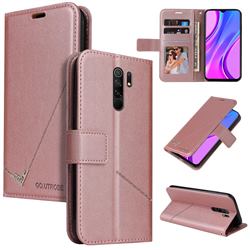 GQ.UTROBE Right Angle Silver Pendant Leather Wallet Phone Case for Xiaomi Redmi 9 - Rose Gold