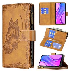 Binfen Color Imprint Vivid Butterfly Buckle Zipper Multi-function Leather Phone Wallet for Xiaomi Redmi 9 - Brown