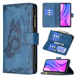 Binfen Color Imprint Vivid Butterfly Buckle Zipper Multi-function Leather Phone Wallet for Xiaomi Redmi 9 - Blue