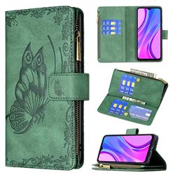 Binfen Color Imprint Vivid Butterfly Buckle Zipper Multi-function Leather Phone Wallet for Xiaomi Redmi 9 - Green