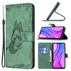 Binfen Color Imprint Vivid Butterfly Leather Wallet Case for Xiaomi Redmi 9 - Green