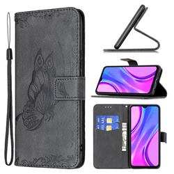 Binfen Color Imprint Vivid Butterfly Leather Wallet Case for Xiaomi Redmi 9 - Black
