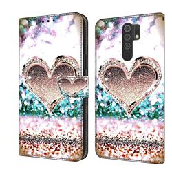 Pink Diamond Heart Crystal PU Leather Protective Wallet Case Cover for Xiaomi Redmi 9