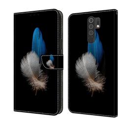 White Blue Feathers Crystal PU Leather Protective Wallet Case Cover for Xiaomi Redmi 9