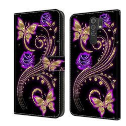 Purple Flower Butterfly Crystal PU Leather Protective Wallet Case Cover for Xiaomi Redmi 9