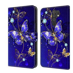 Blue Diamond Butterfly Crystal PU Leather Protective Wallet Case Cover for Xiaomi Redmi 9