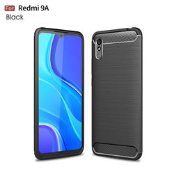 Luxury Carbon Fiber Brushed Wire Drawing Silicone TPU Back Cover for Xiaomi Redmi 9A - Black