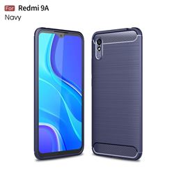 Luxury Carbon Fiber Brushed Wire Drawing Silicone TPU Back Cover for Xiaomi Redmi 9A - Navy