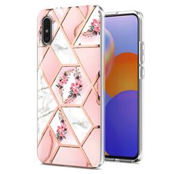 Pink Flower Marble Electroplating Protective Case Cover for Xiaomi Redmi 9A