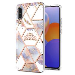 Crown Purple Flower Marble Electroplating Protective Case Cover for Xiaomi Redmi 9A
