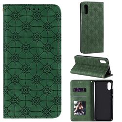 Intricate Embossing Four Leaf Clover Leather Wallet Case for Xiaomi Redmi 9A - Blackish Green