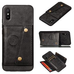 Retro Multifunction Card Slots Stand Leather Coated Phone Back Cover for Xiaomi Redmi 9A - Black