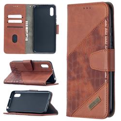 BinfenColor BF04 Color Block Stitching Crocodile Leather Case Cover for Xiaomi Redmi 9A - Brown